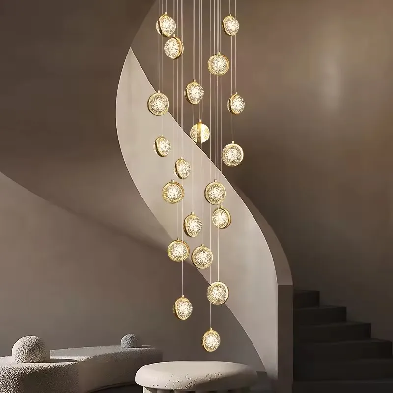 Modern Duplex spiral staircase long light luxury crystal ball Stainless steel chandelier loft apartment chandelier