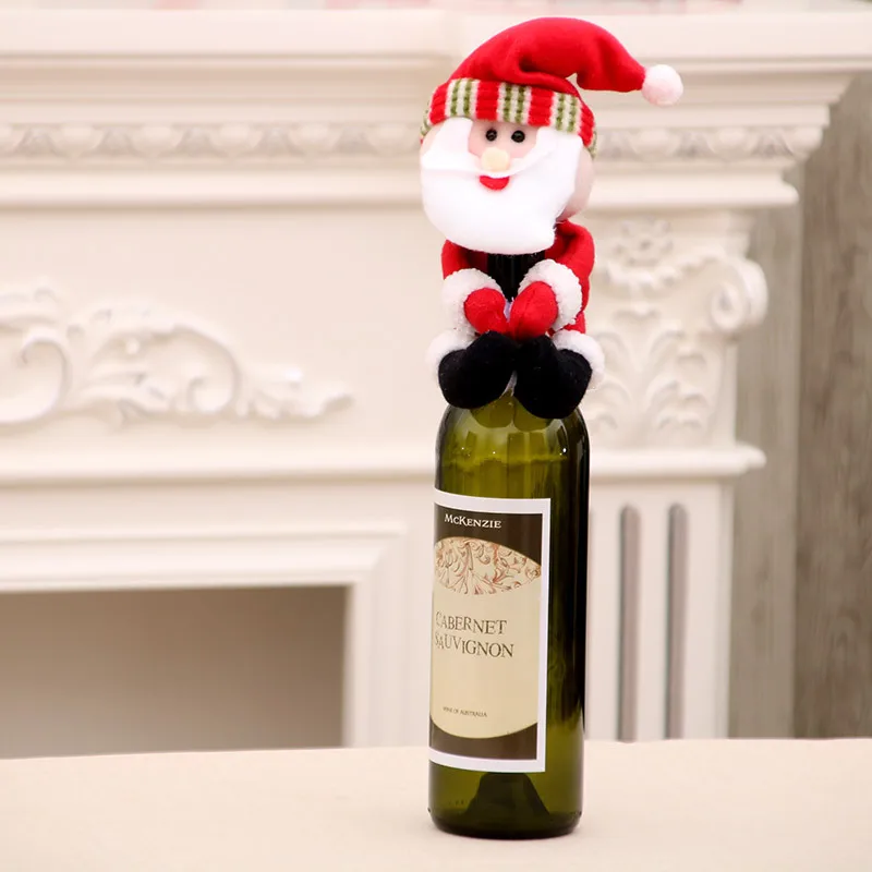 Christmas Cute Santa Claus Snowman Elf Doll Xmas Bottle Wrap Cover Topper