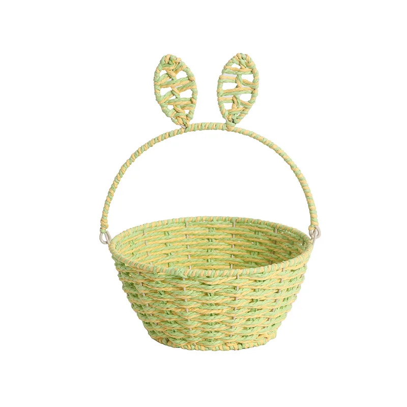 Easter Coloerd rabbit shaped PP Rattan Plastic Grass Woven storage basket candy storage basket with lid gift basket