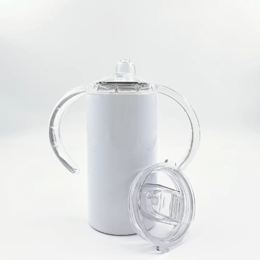 RTS US warehouse custom 12oz Stainless Steel Straight white Bottle Kids Sippy Cup heat press Sublimation Tumblers With Handle