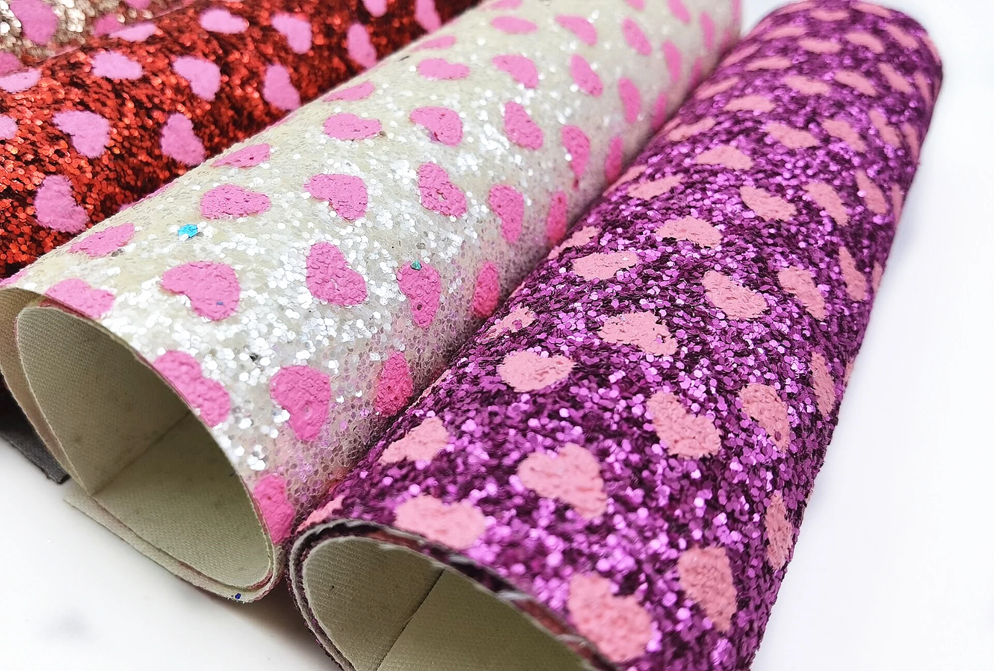 P518 chunky glitter pink heart-shaped leather fabric glitter sheet custom leather for bag, hair accessories, hairpin jewelry