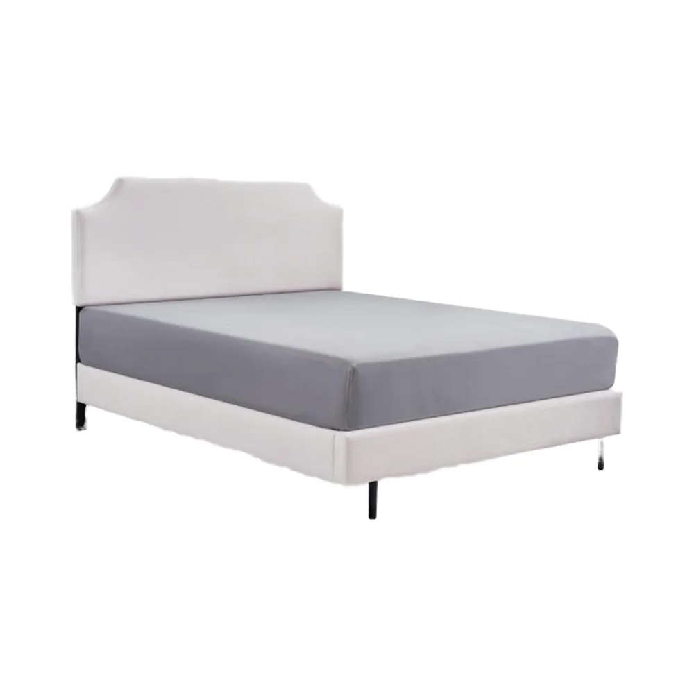 jk12Modern King-Size Bed Base with Wooden Slats Queen-Upholstered Wood Metal Headboard Double Bed Base