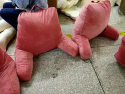 Big Backrest Reading Bed Rest Pillow with Arms, Plush Memory Foam Fill, Remove Neck Roll Off Bungee, Change Covers, Zipper