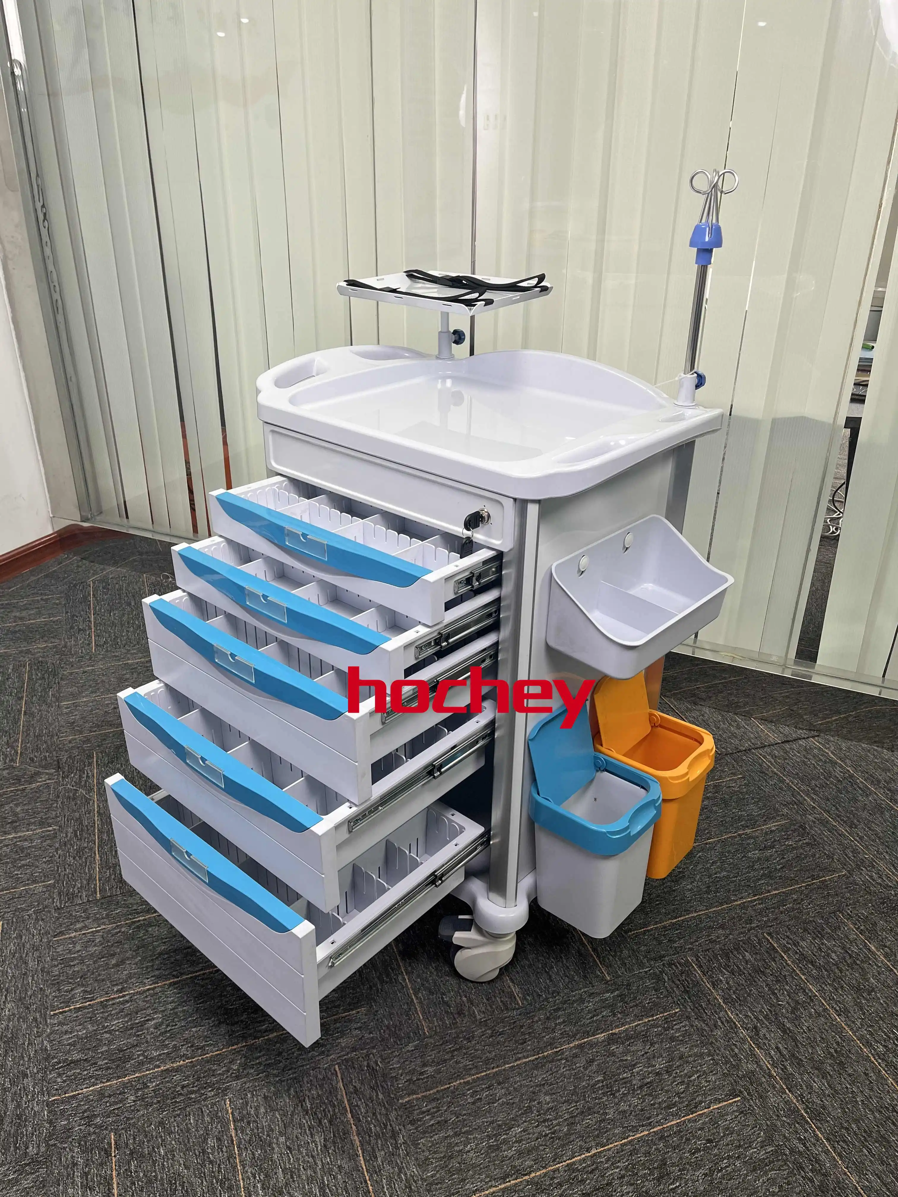 MT MEDICAL Emergency Mobile Trolley Cart ABS Plastic Hospital Furniture with Drawers for Clinics and Hospitals