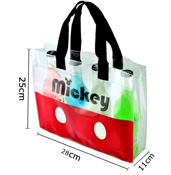
High capacity clear PVC wine tote bags customized logo ice cooler bag wine bottle cooler bag 