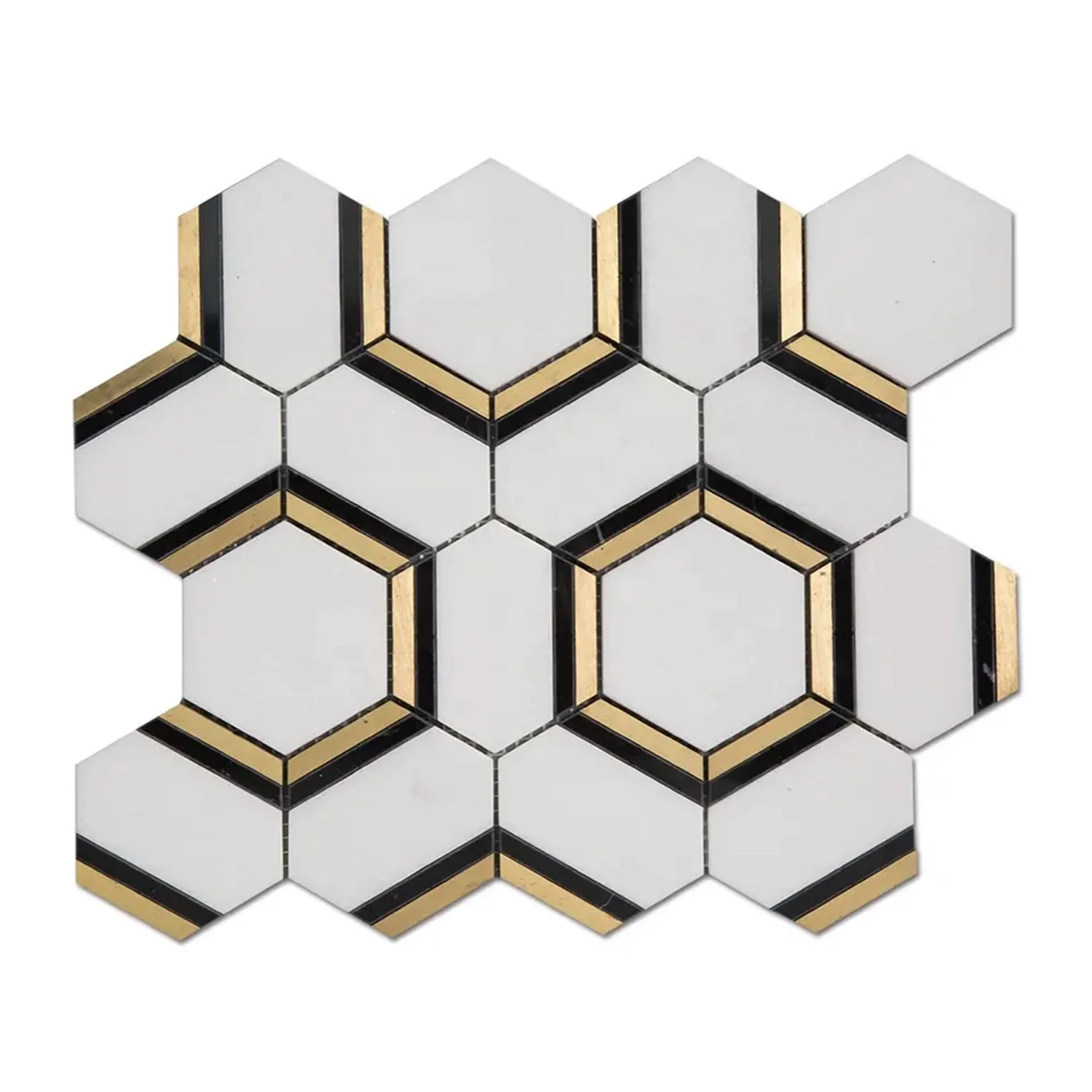 Sell High-grade Light Luxury Natural Marble and Metal Hexagon Mosaic Tile Waterjet Pattern