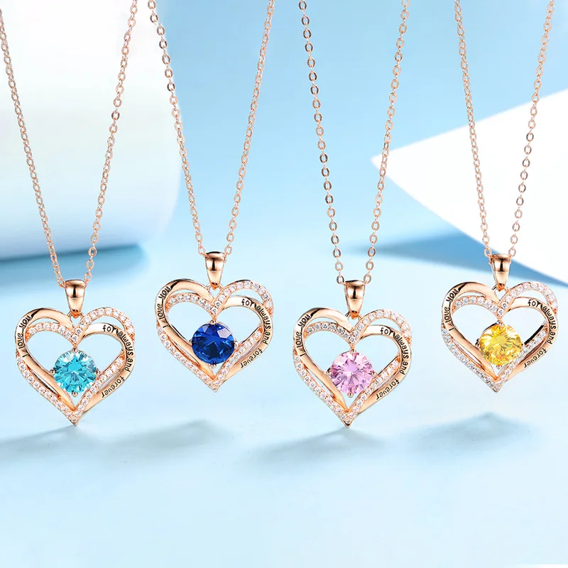 S925 Sterling Silver Necklace Heart Pendant Birthstone Necklaces Gifts Mothers Day Gifts for Women Girlfriend
