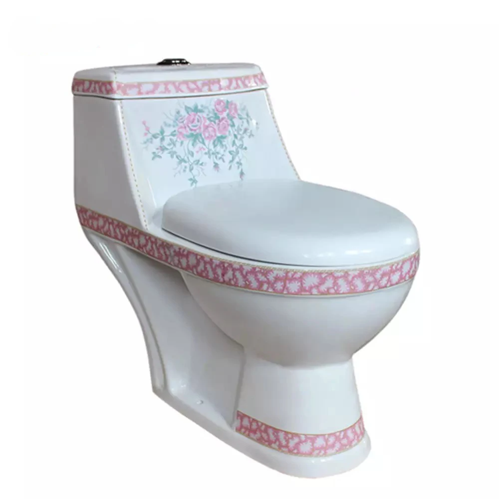 
factory manufacture A3101 red flower pattern ceramic luxury bathroom soft one piece toilet 