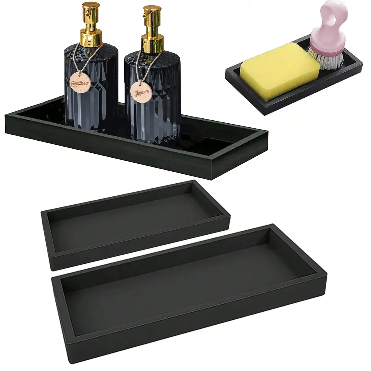 Silicone Rectangle Bathroom Vanity Tray Flexible & Shatterproof Single-Tier Soap Dispenser for Kitchen Sink Bathroom Storage