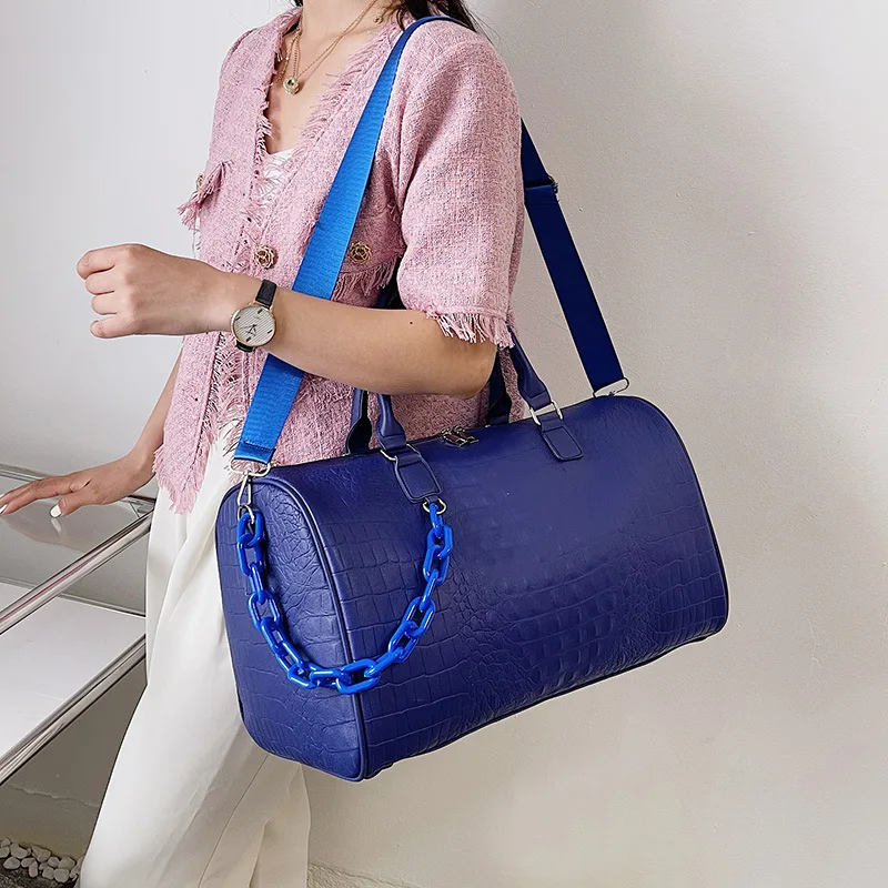 Fashion Hot Pink Travel Bags Large Capacity Vegan Leather Weekend Bag Gym Sport Tote Duffel Bags