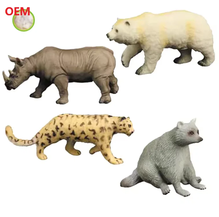 OEM Lifelike PVC Animals Panda Elephant Lion Tiger Soft cotton Vinyl Toy for Kids Playful Wild Animal Models