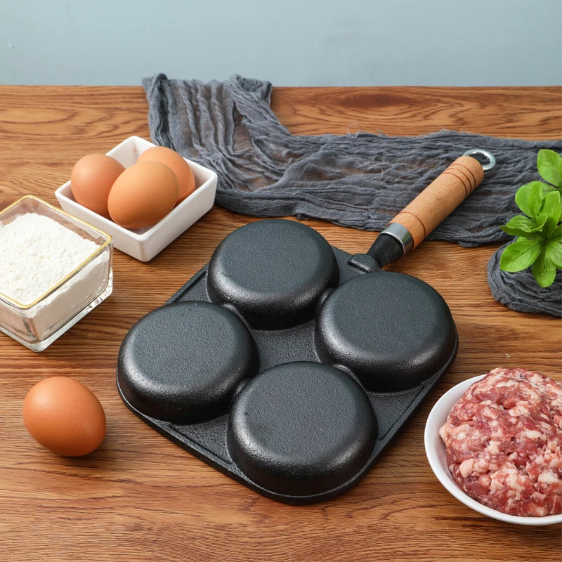 Round ball cast iron Non-stick 4 hole poached Egg Steak frying pan Breakfast Maker