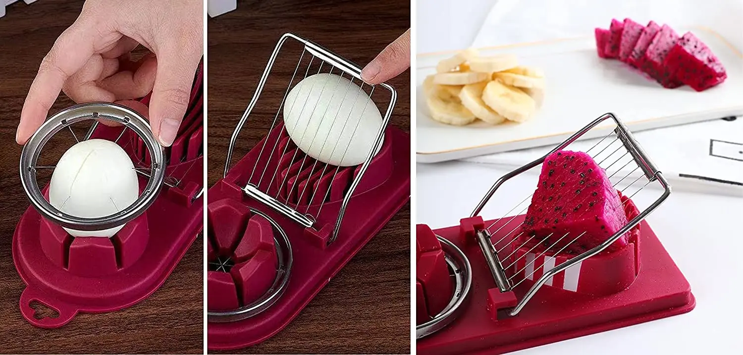 Egg Slicer Cutter 2 in 1 Egg Cutter Stainless Steel Stainless Steel Fruit Slicer for egg, Sausage,Kiwis