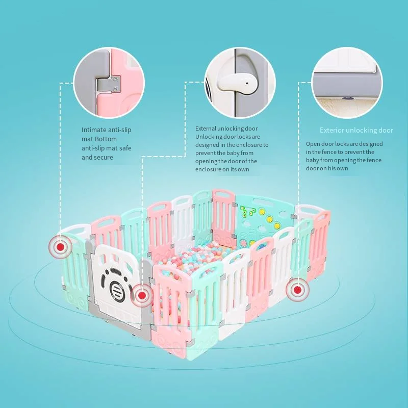 Plastic Indoor Folding Safety Children Kids Baby Fence Playard Playpen Playground with Ocean Ball Accessories
