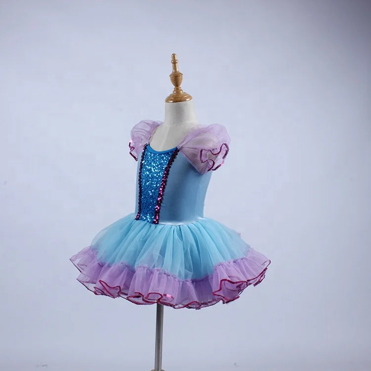 DL076 Purple and blue sparkling dance ballet costume school girl dancewear, Beautiful sequin ruffled ballet tutu girls dancewear