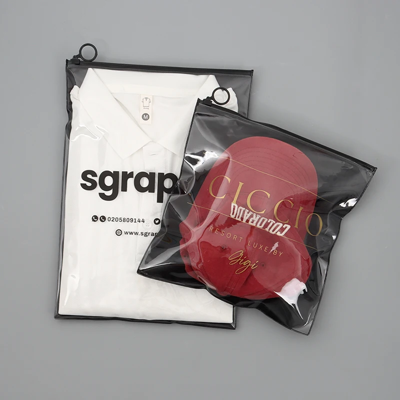 Tshirt Hat Packaging Black Zipper Bag Plastic Clothing Packaging Bag High Quality Custom Black Package Pvc Zipper Bag