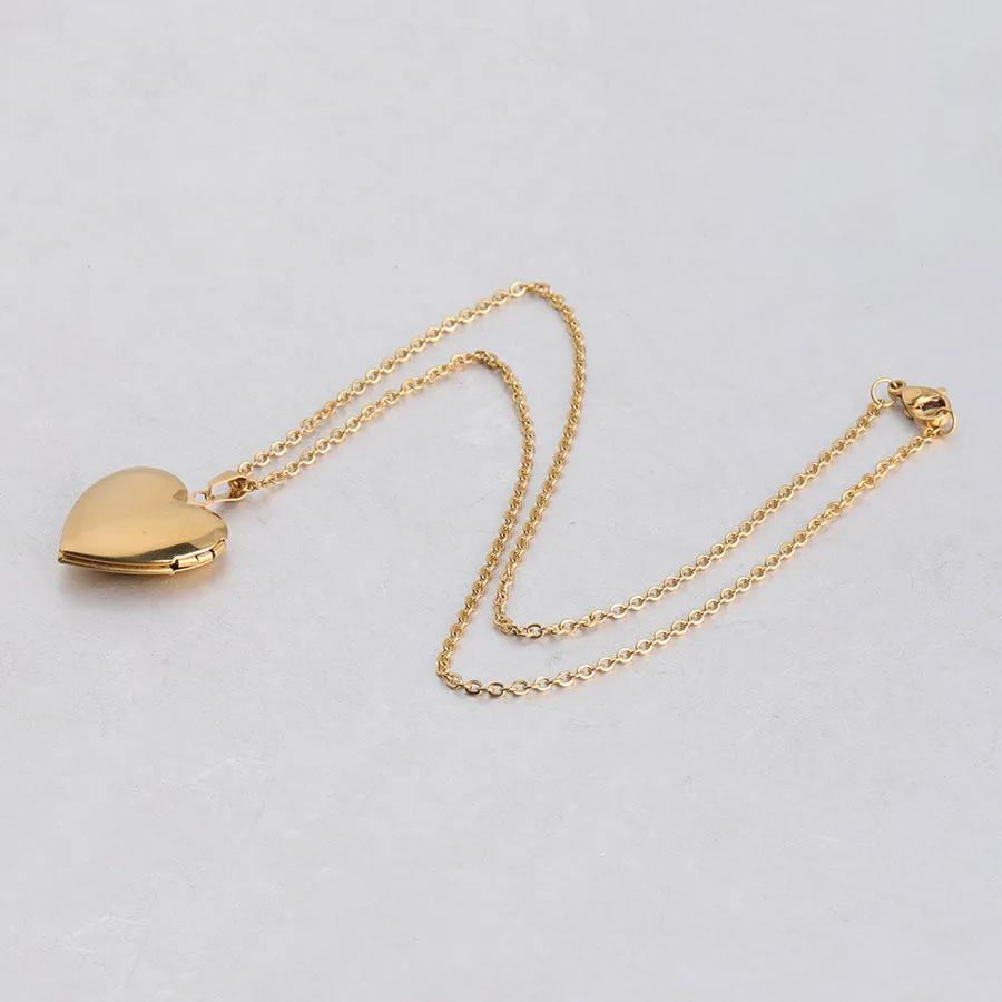 Stainless Steel Photo Frame Chain Necklace Heart Locket Pendant Custom Logo