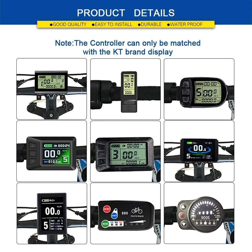 Electric Bike Controller SM Connector Brushless Ebike KT Controller 24V/36V/48V 250W-1500W with lcd3 lcd5 lcd8h for Ebike Parts