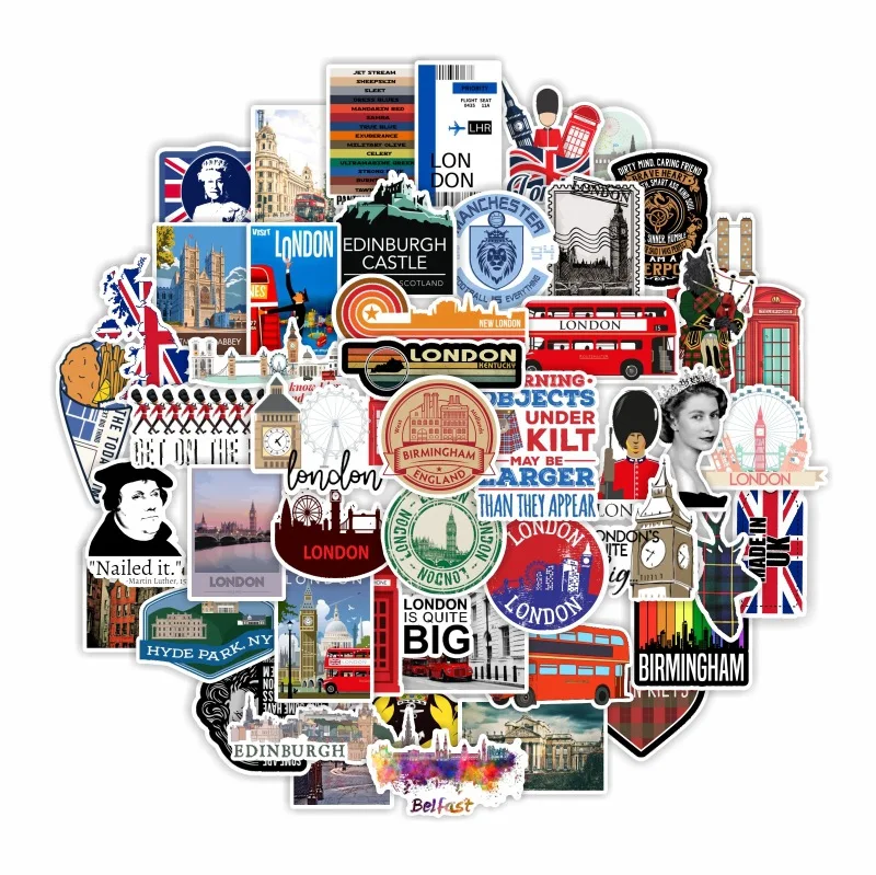 
50pcs/pack English culture the queen London England culture stickers personality graffiti stickers for fans Skateboard Stickers 