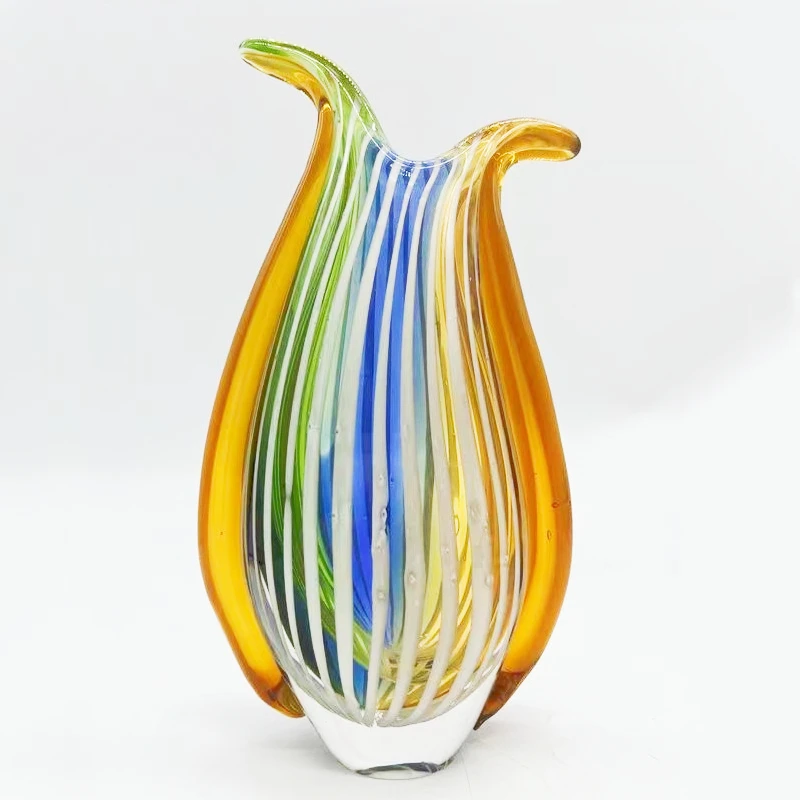 Striped Handmade Glass Flower Vases Murano Vase