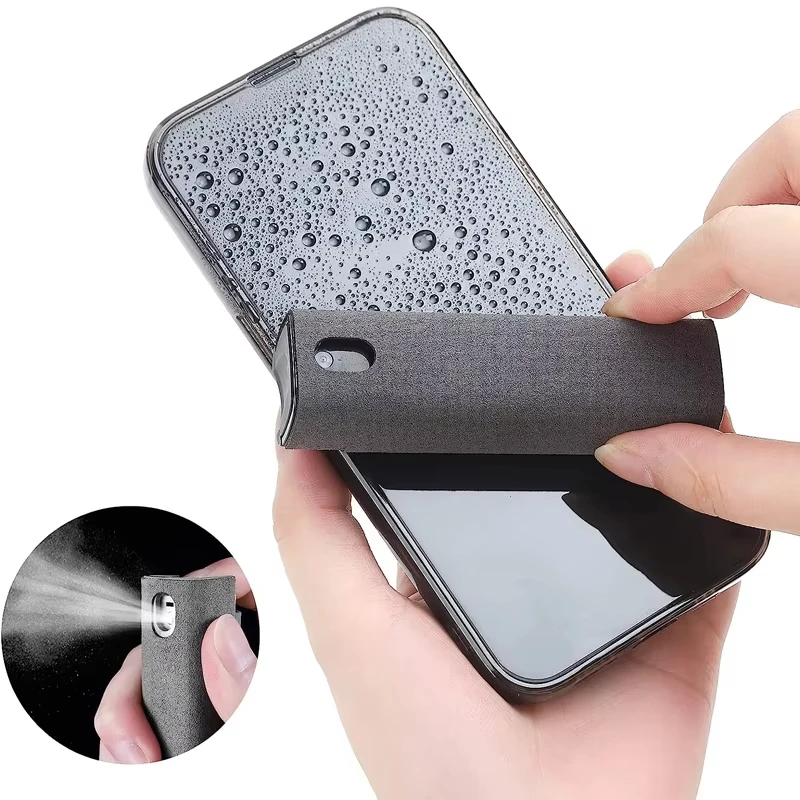 2 in 1 Phone Screen Cleaner Spray Computer Screen Dust Removal Microfiber Cloth Set Cleaning Artifact Without Cleaning Liquid