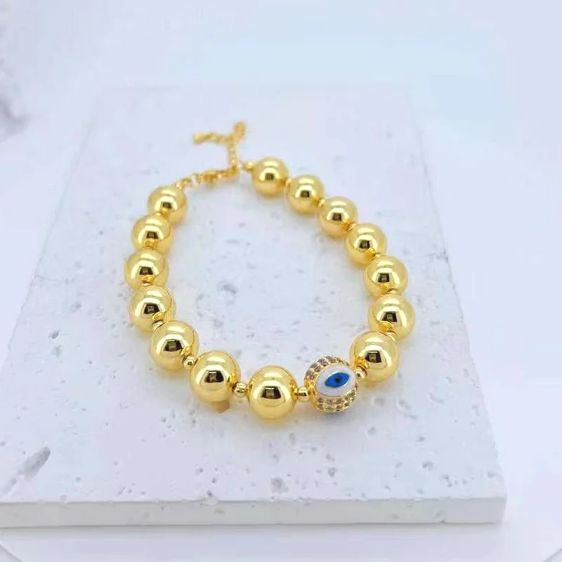 CH-HDN1057 Turkey style devil eye beads necklace bracelet,Diy gold ball bead set jewelry,chic link ball jewelry wholesale