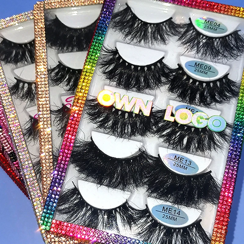 eyelash vendor red Eye Lash Packaging  Own Logo 5 Pairs 25 mm Fluffy  5d mink eyelash book With Bling Rhinestone Eye Lashes Tray