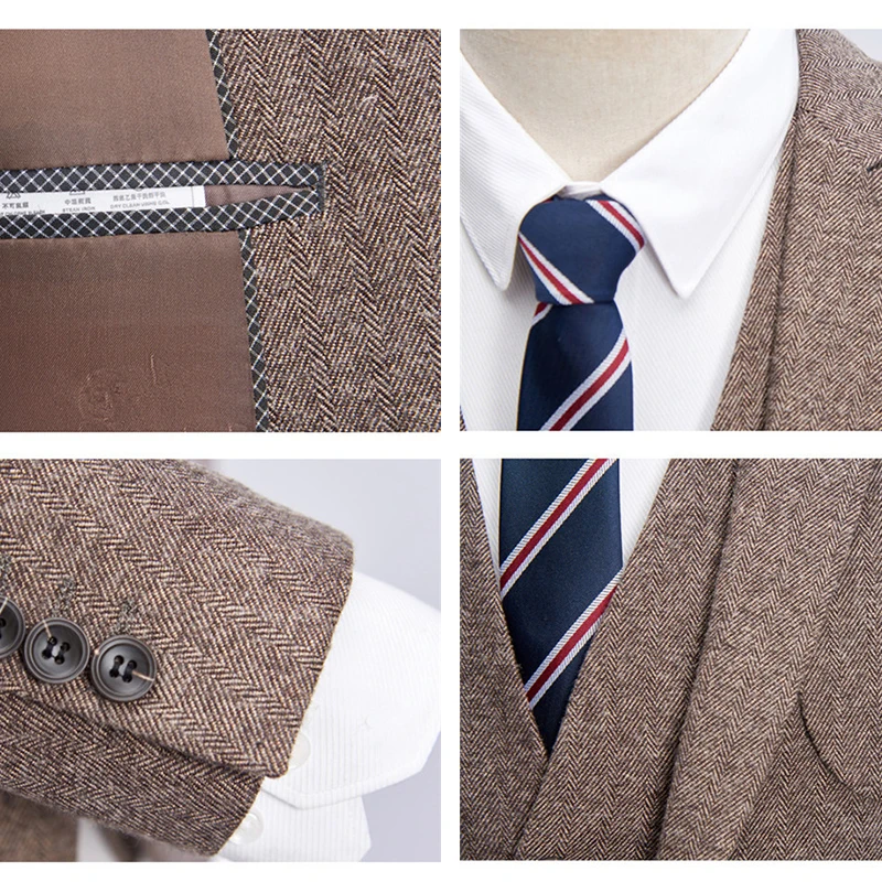 Wool Tweed Italian Design Style for Gentle Men Custom-made Formal Suit