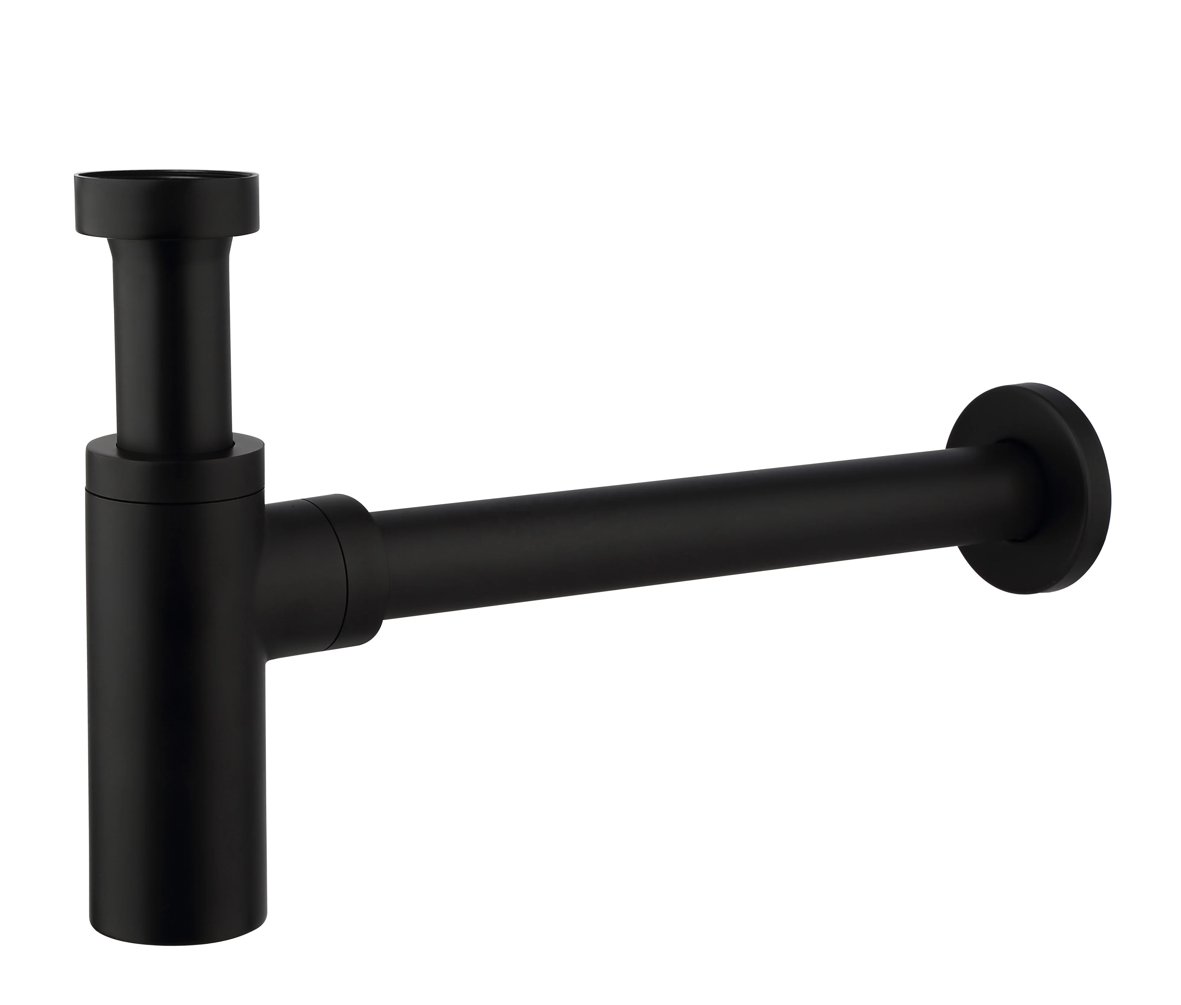 Matt Black Bottle 1/4 Brass Round Waste Pipe Kit Assembly Sink Stopper Basin Drain Sifon Wall Connection