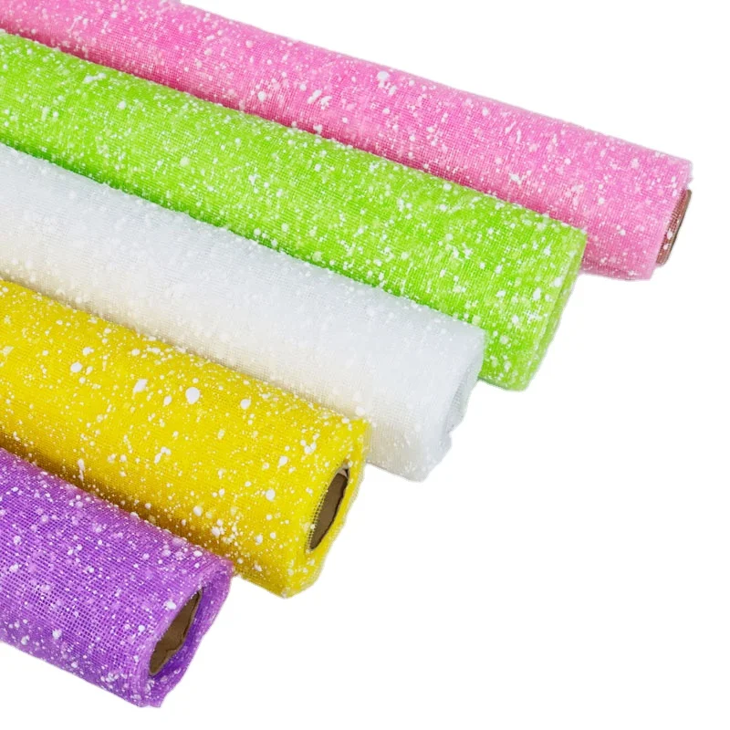 Hot selling colorful Flowers Gift Wrapping Paper Snow Dot Yarn Mesh Florist Bouquet Packaging for DIY Party Wedding Festival