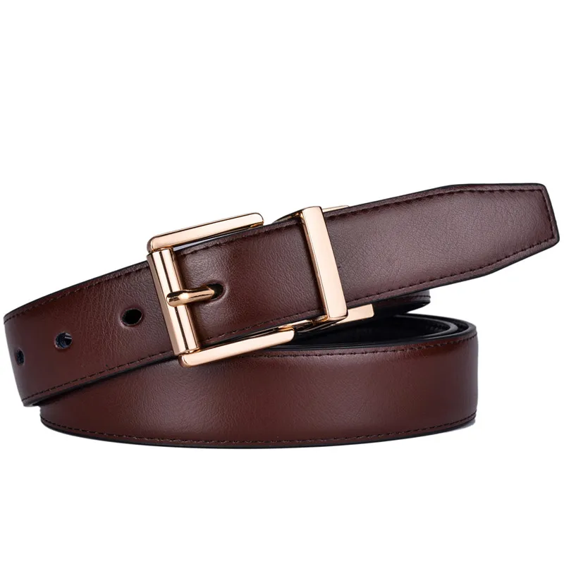 Female Belt Gold Buckle New Design 2.8CM black and Coffee Reversible Genuine Leather Belts for Women with Rotated Buckle