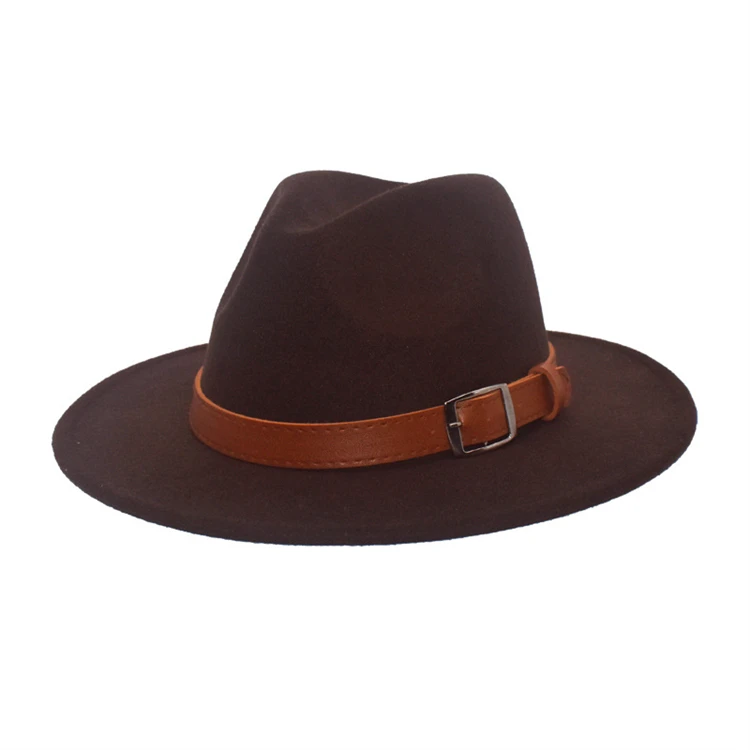 Classic belt buckle wool fedora hat simple suede belt British style outdoor wide brim versatile wholesale fedora hat