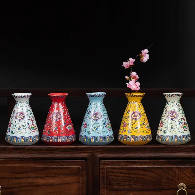 Ceramic enamel miniature flower vase Wholesale Tea set decoration Hydroponic pottery pot Home
