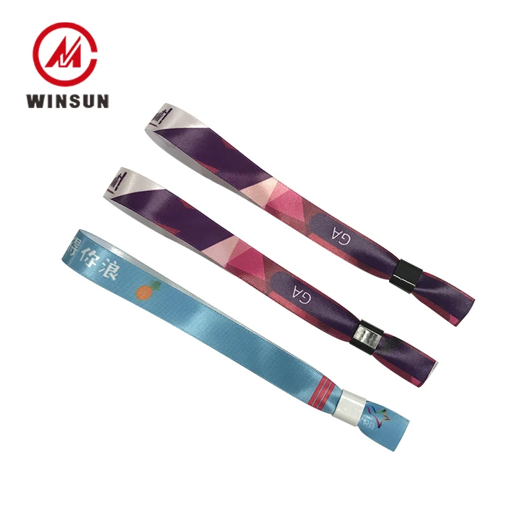 
Plastic Closure Polyester Textile Cloth Wristband, Custom Fabric Woven Hand Band, Full Color Satin Active Wristband 
