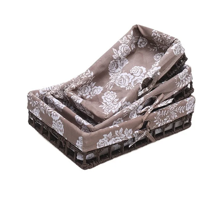 Плетеные корзины с ручкой и вкладышем набор бумажных плетеных декоративных корзин для хранения полок ванной кухни фруктовый хлеб