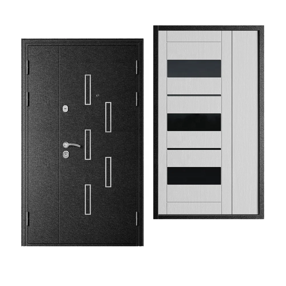 Turkey Styles Steel Security Doors Sound Proof Front Entry Door Nice MDF Panel Russian Metal Door with PVC Film