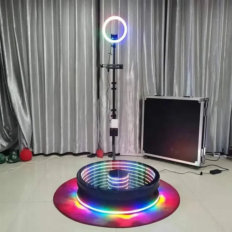 KINGMAGIC  free custom LOGO fully automatic 360 video photo booth 360 degree photo booth machine with ring light