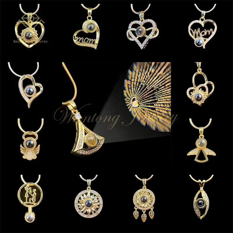 Wantong Jewelry I LOVE YOU In 100 Languages Projection Fashion Chokers Necklaces 18K Gold Plated Fine Charms Pendant Necklace