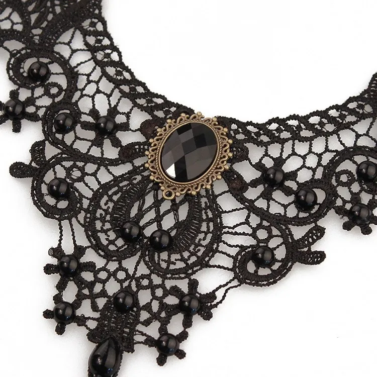 2019 wholesale 1PC Women Black Lace & Beads Choker Victorian Steampunk Style Gothic Collar Necklace Gift for Women