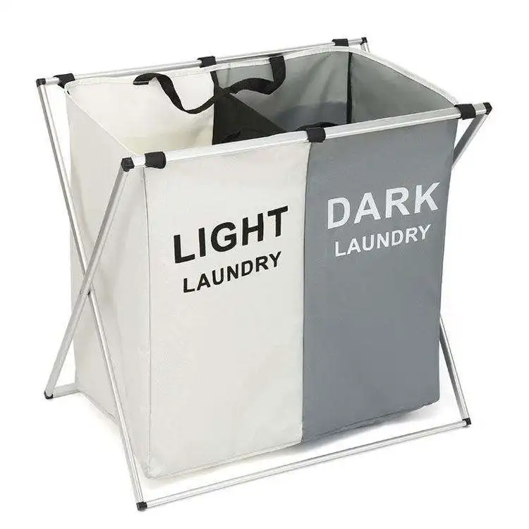 Large Laundry Hamper Laundry Basket Toys Dirty Clothes Organizer 3-Section Aluminum Frame