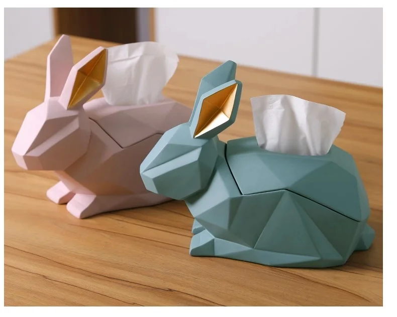 
2019 new fashion resin rabbit tissue box for home decoration 