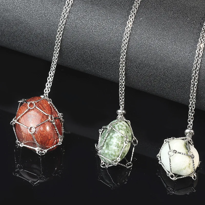 Stainless Steel Design Crystal Cage Necklace Holder Net Metal Chain Stone Collecting Holder Adjustable Pendant Jewelry