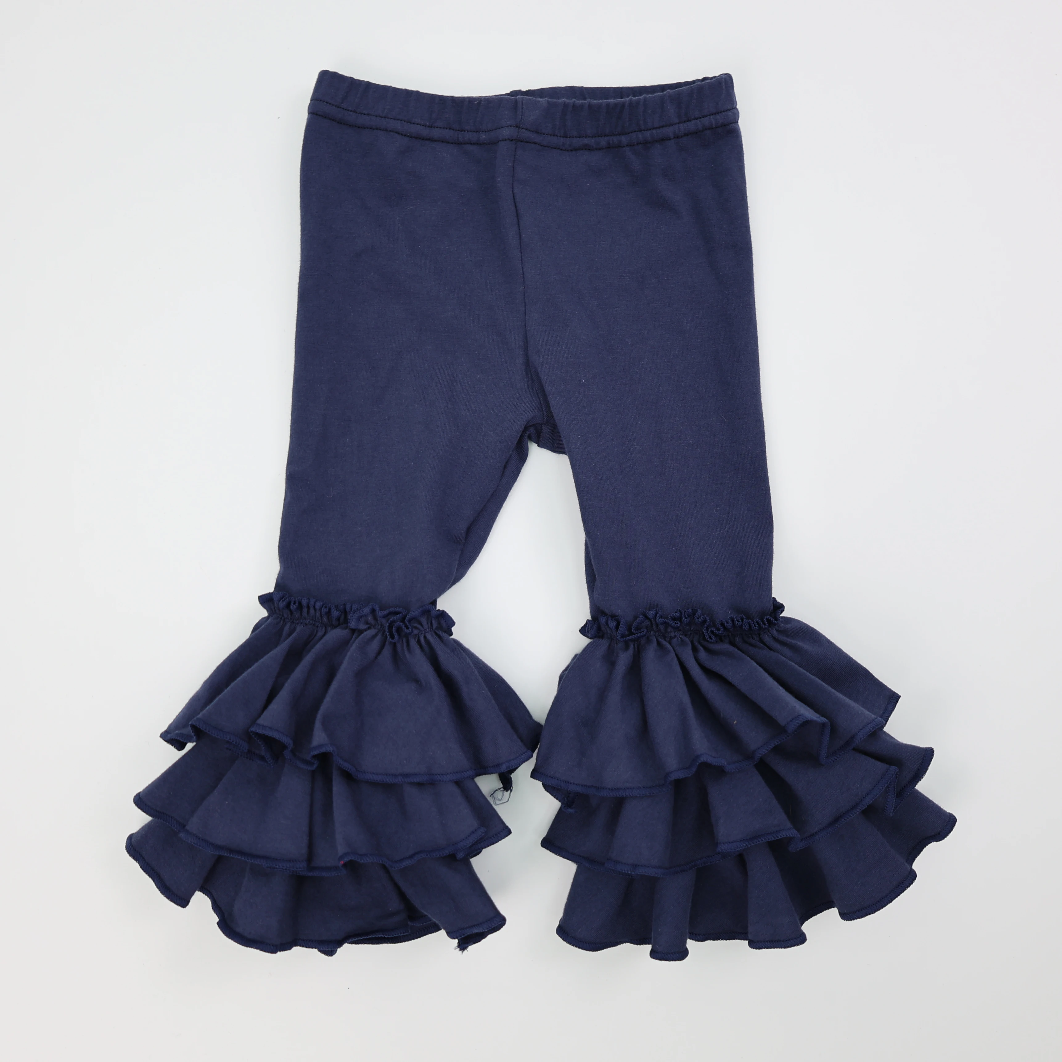 Qingli Oem Fashionable Baby Girls Boutique Solid Cotton Ruffle Pants Kids Infant Triple Ruffle Pants