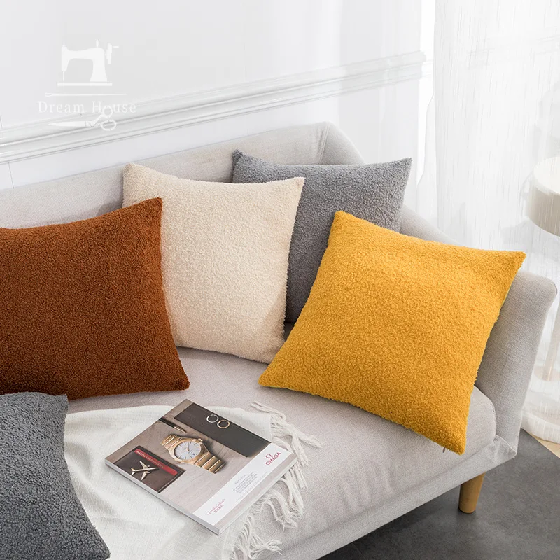 Custom size solid Teddy cushion covers super sofa warm decoration throw pillow case promotion