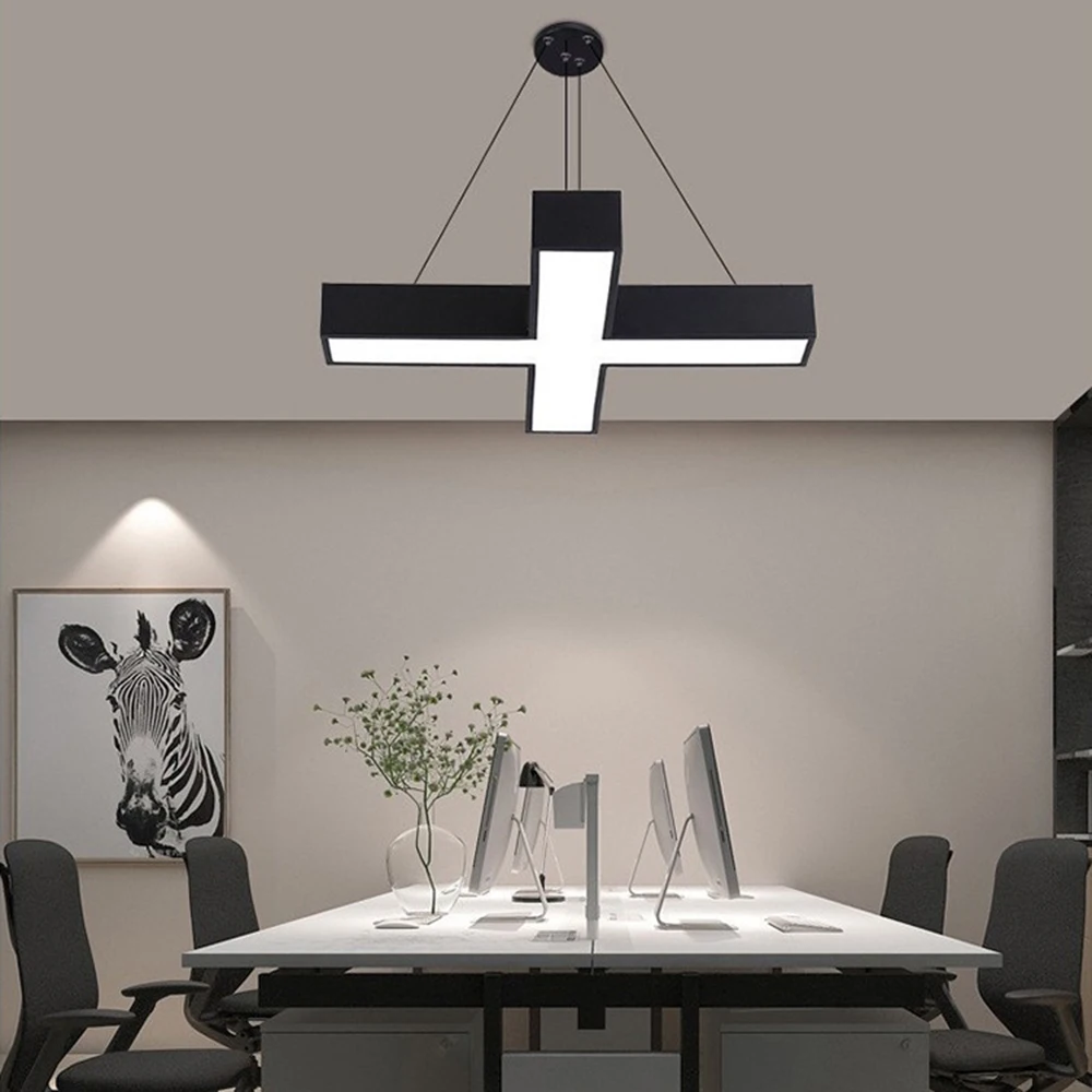 Black Ceiling Pendant Light Iron Lamp Body Acrylic Shade 36W Commercial X Shape Pendant Light For Office Fitness Club