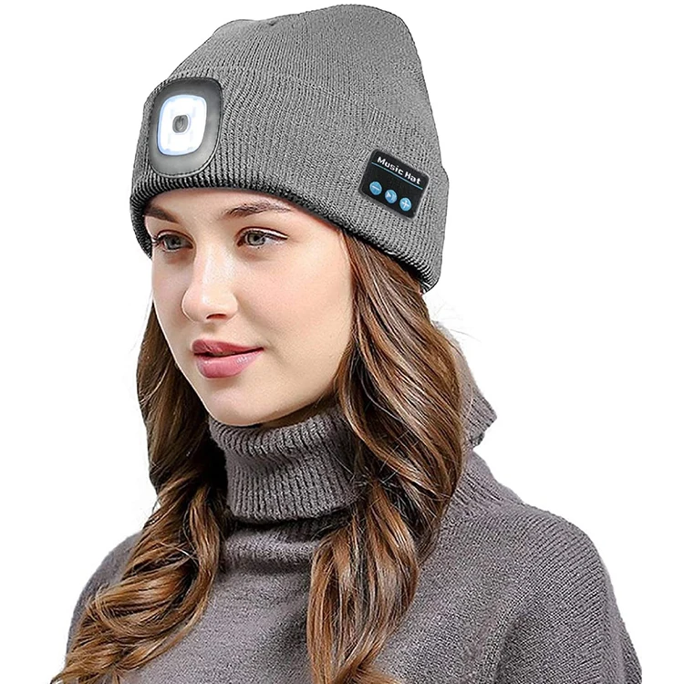 Unisex wireless blue tooth LED beanie hat for women, led blue tooth beanie with Headphones and Built-in Speaker Mic