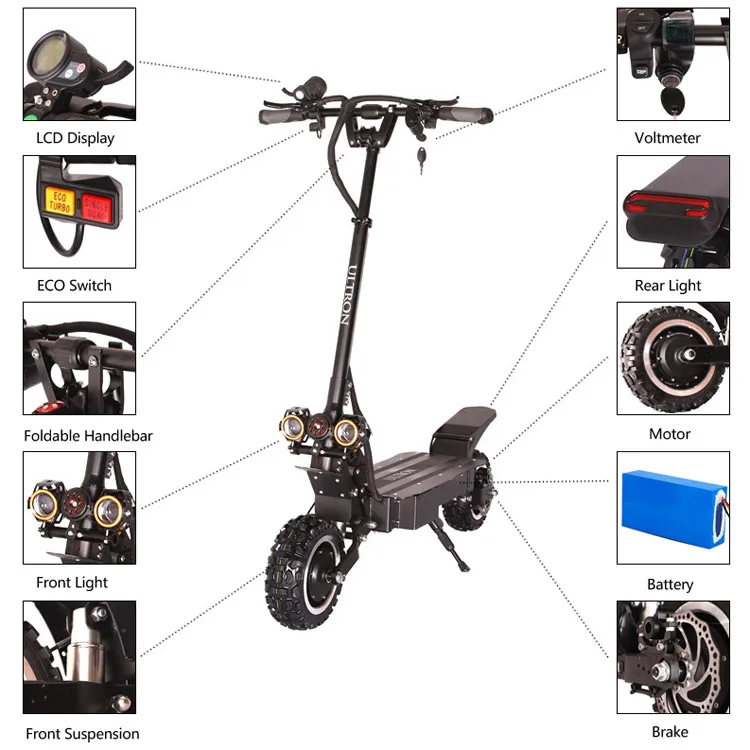 
ULTRON T108 Foldable 60V3200W High Speed 80Km/h 2 Wheel Adult 11 Inch Dual Motor Off Road Electric Scooter With 45A Controller 