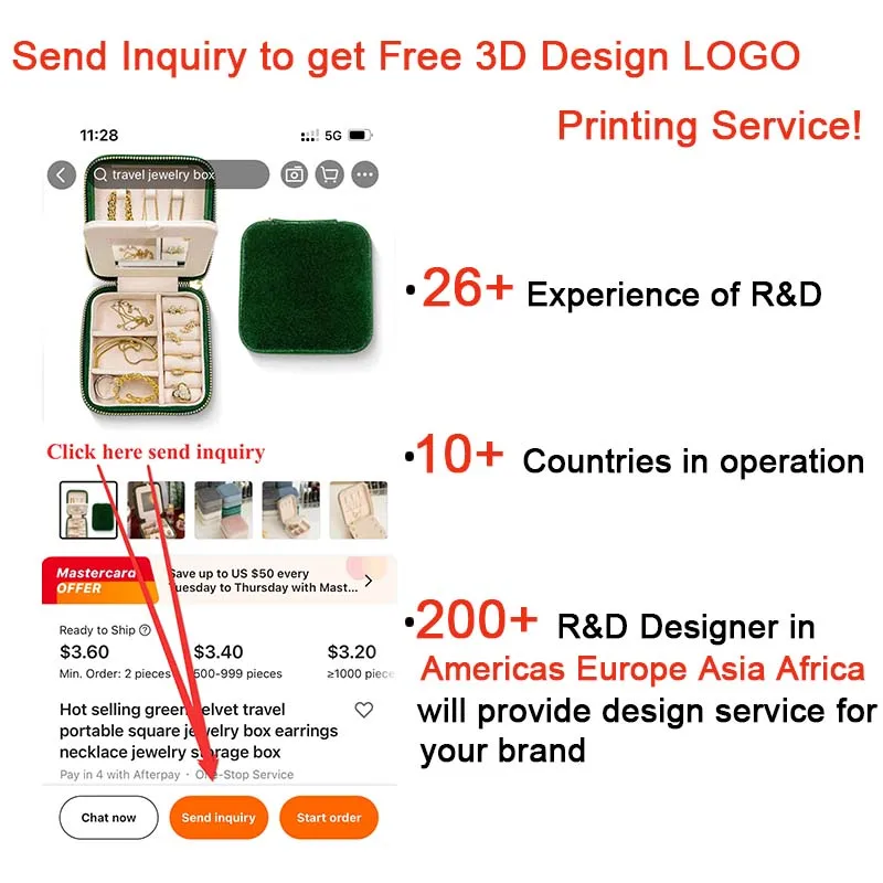 Лидер продаж дорожная зеленая бархатная квадратная шкатулка для ювелирных изделий хранения серег ожерелий