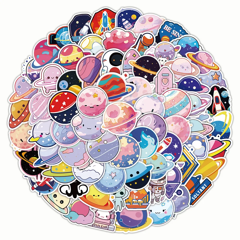 100Pcs Children Cute Space Planet Graffiti Stickers For Bottle Bedroom Wall Decor Cartoon Universe Sticker