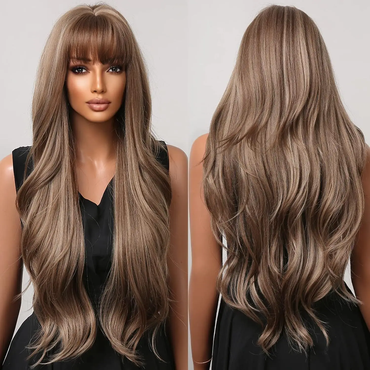 Anxin Long Wavy Ombre Blond Wig for Black Women Brown Wig with Diverse Hair Color